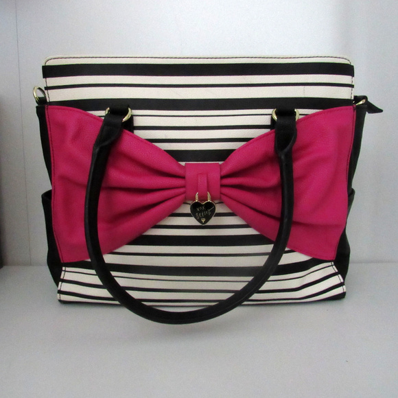 Betsey Johnson Handbags - Betsey Johnson Striped Satchel with Large Bow